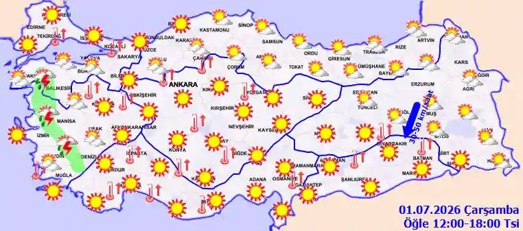 Hava durumu 1 Temmuz 2026 Çarşamba günü hava nasıl olacak? Hava durumu 1 Temmuz 2026 Çarşamba günü hava nasıl olacak?