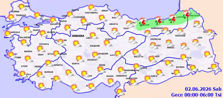 Salı Günü Gece hava durumu