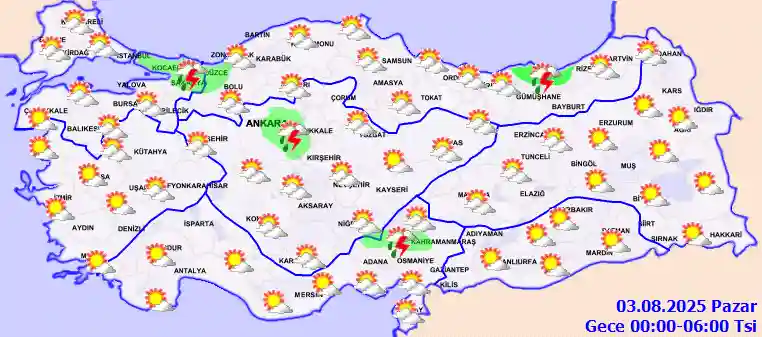 Pazar Günü Gece hava durumu