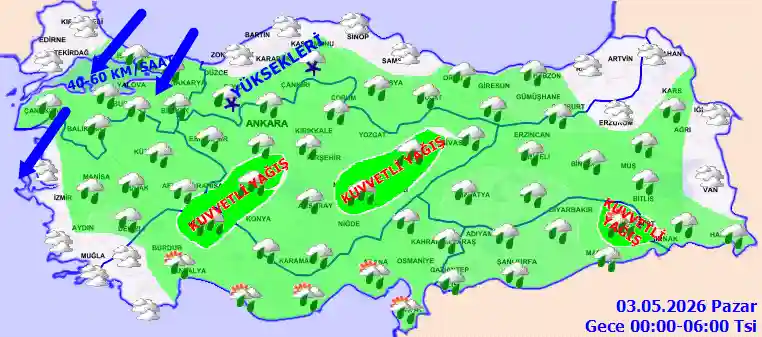 Pazar Günü Gece hava durumu