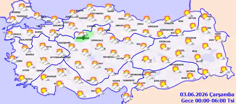 Çarşamba Günü Gece hava durumu