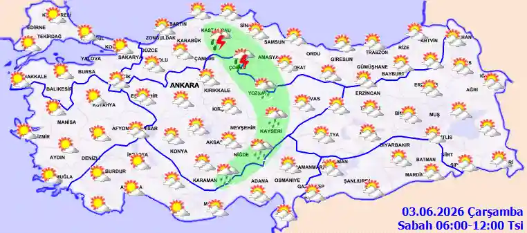 Çarşamba Günü Sabah hava durumu