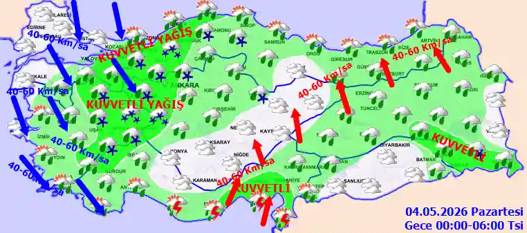 Pazartesi Günü Gece hava durumu