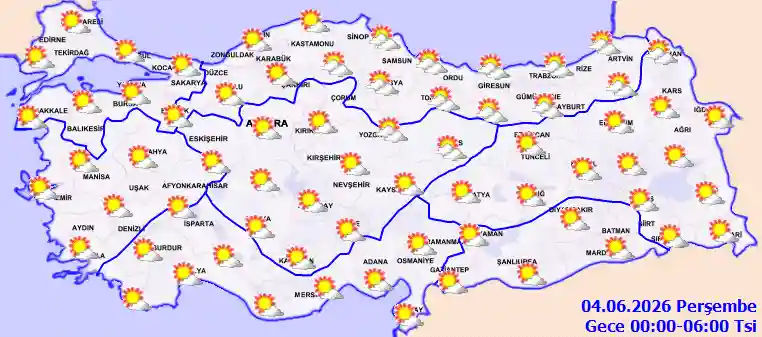 Perşembe Günü Gece hava durumu