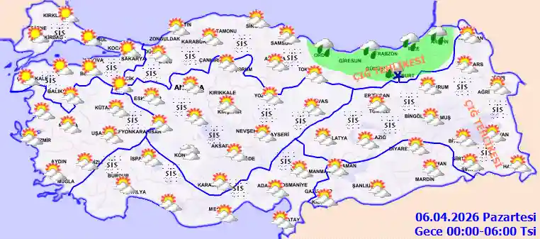 Pazartesi Günü Gece hava durumu