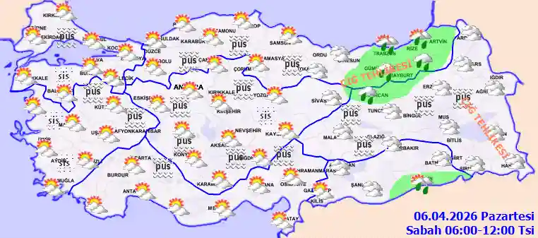 Pazartesi Günü Sabah hava durumu
