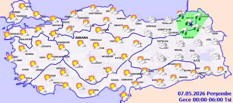 Perşembe Günü Gece hava durumu