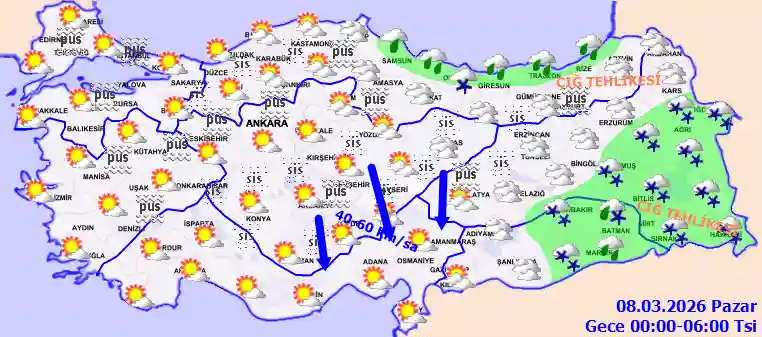 Pazartesi Günü Gece hava durumu