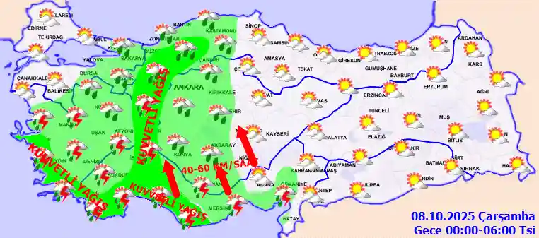Perşembe Günü Gece hava durumu