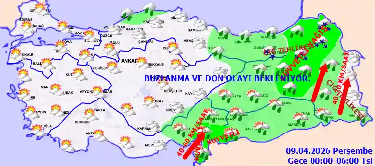 Perşembe Günü Gece hava durumu