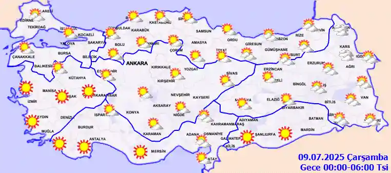 Perşembe Günü Gece hava durumu