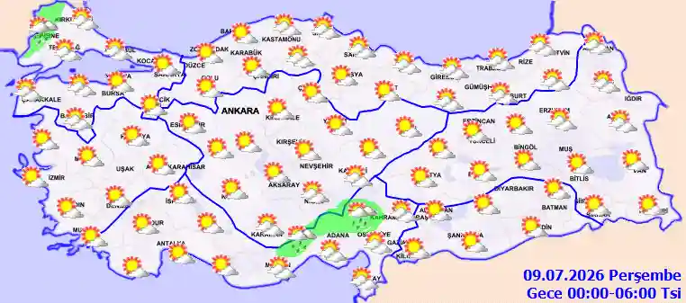 Perşembe Günü Gece hava durumu