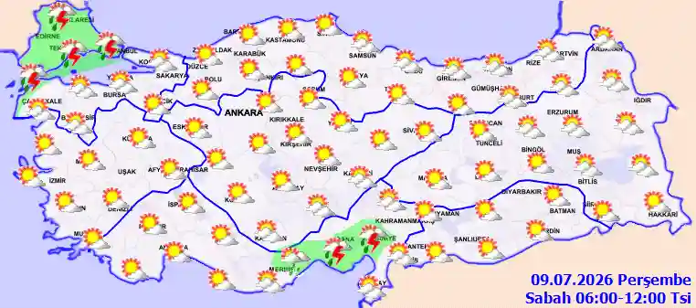 Perşembe Günü Sabah hava durumu
