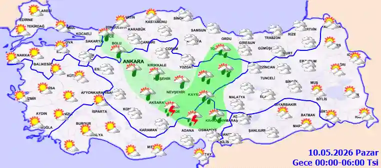 Pazar Günü Gece hava durumu