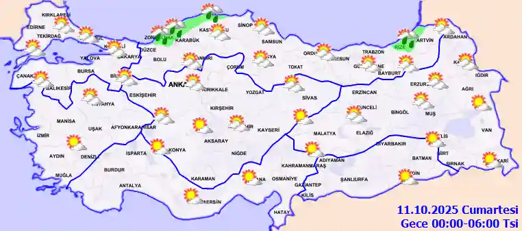 Cumartesi Günü Gece hava durumu