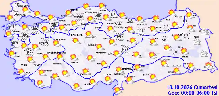 Cumartesi Günü Gece hava durumu