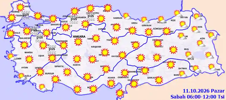 Pazar Günü Sabah hava durumu