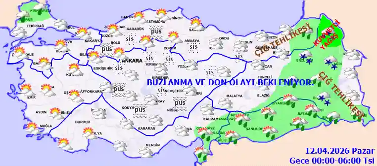 Pazar Günü Gece hava durumu