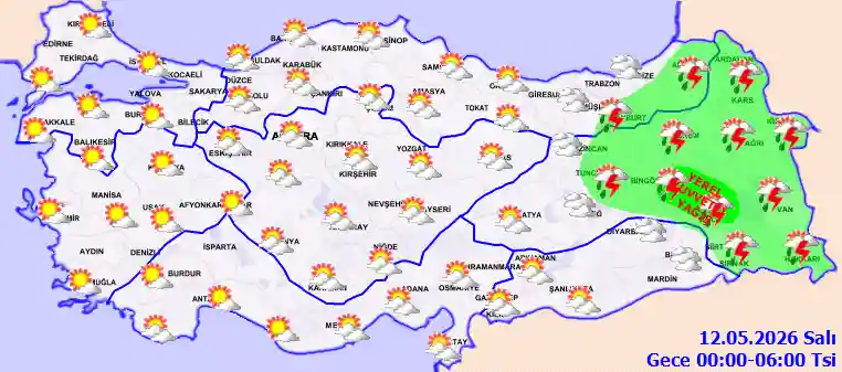 Salı Günü Gece hava durumu