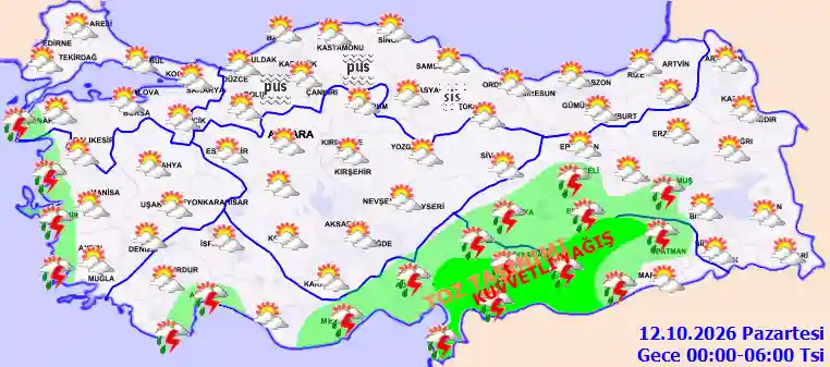 Pazartesi Günü Gece hava durumu