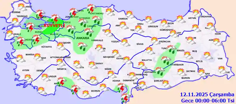 Perşembe Günü Gece hava durumu