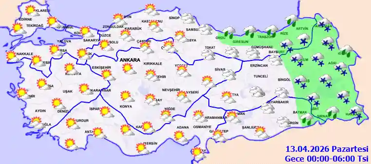 Pazartesi Günü Gece hava durumu