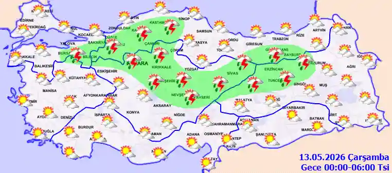 Çarşamba Günü Gece hava durumu