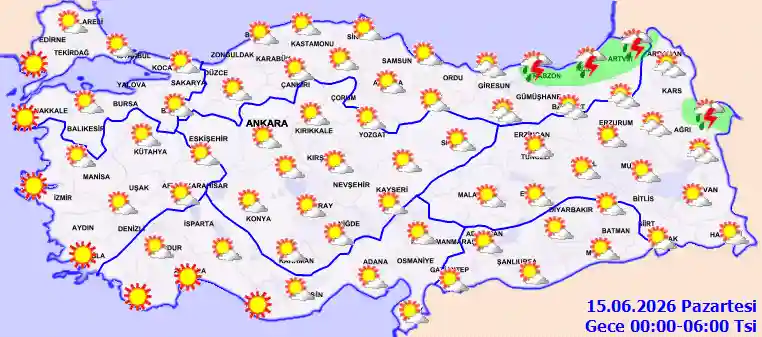 Pazartesi Günü Gece hava durumu