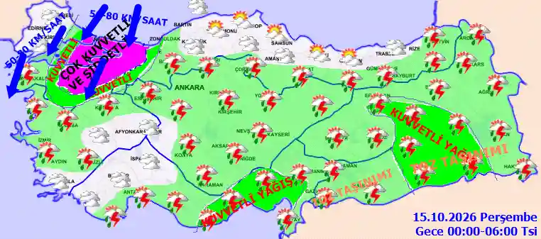 Perşembe Günü Gece hava durumu