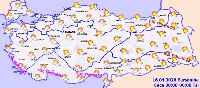 Perşembe Günü Gece hava durumu