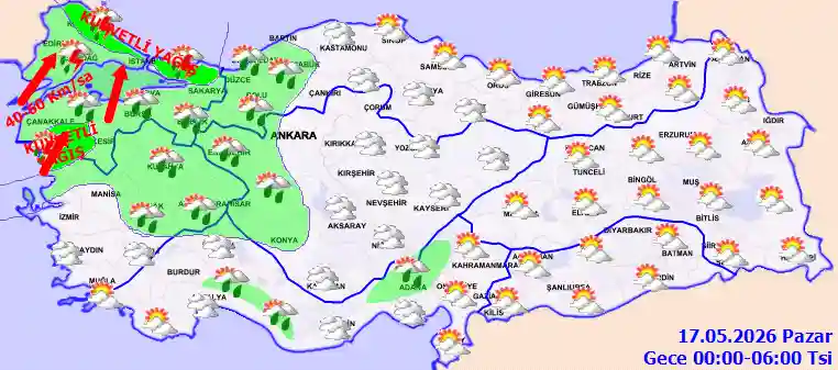 Pazar Günü Gece hava durumu