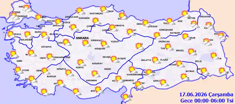 Çarşamba Günü Gece hava durumu