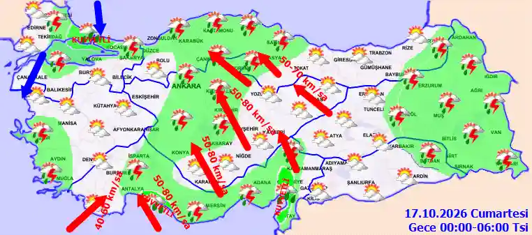 Cumartesi Günü Gece hava durumu