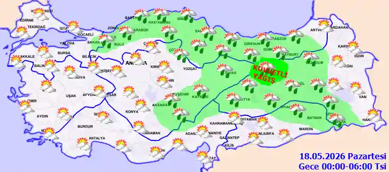 Pazartesi Günü Gece hava durumu