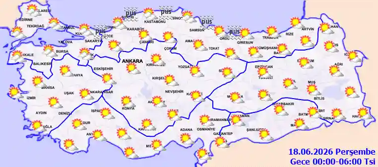 Perşembe Günü Gece hava durumu