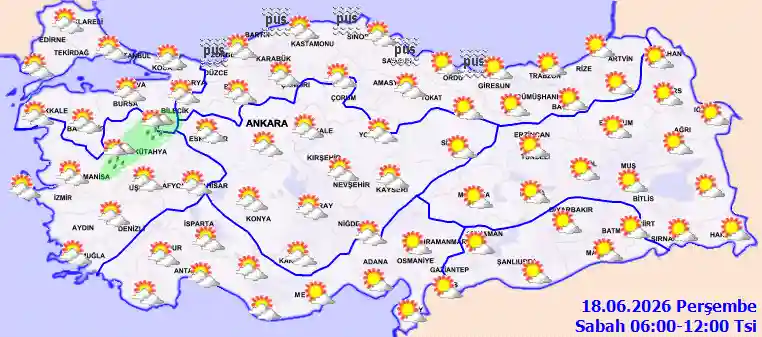 Perşembe Günü Sabah hava durumu