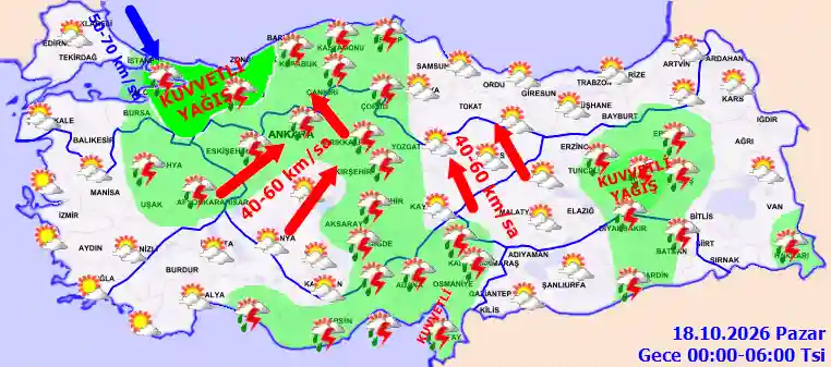 Pazar Günü Gece hava durumu
