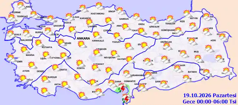Pazartesi Günü Gece hava durumu