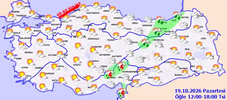Hava durumu 19 Ekim 2026 Pazartesi günü hava nasıl olacak?