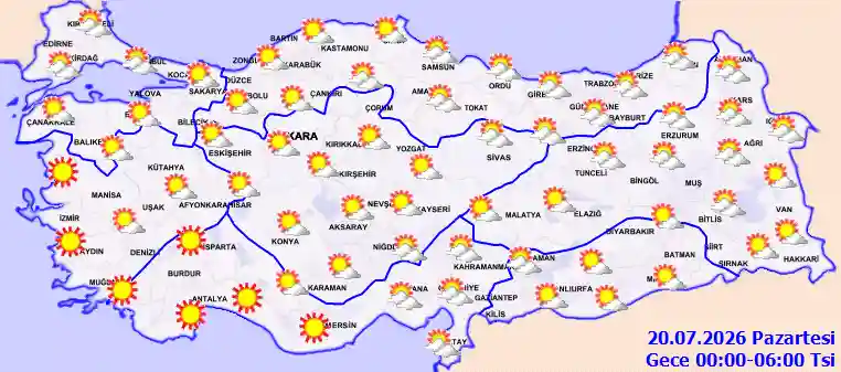 Pazartesi Günü Gece hava durumu