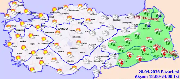 Salı Günü Akşam hava durumu