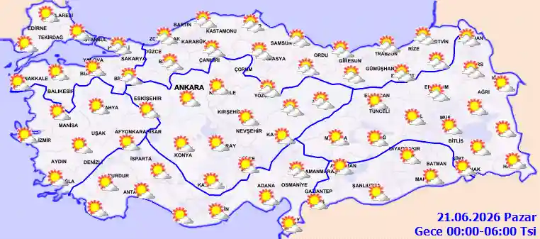 Pazar Günü Gece hava durumu