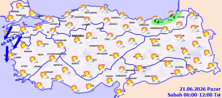 Pazar Günü Sabah hava durumu