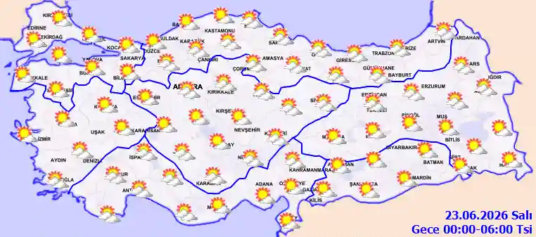 Pazartesi Günü Gece hava durumu