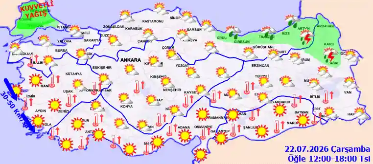 Hava durumu 22 Temmuz 2026 Çarşamba günü hava nasıl olacak?