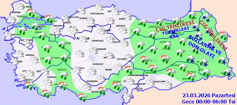 Pazartesi Günü Gece hava durumu
