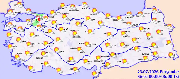 Perşembe Günü Gece hava durumu