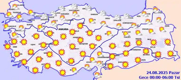Pazar Günü Gece hava durumu