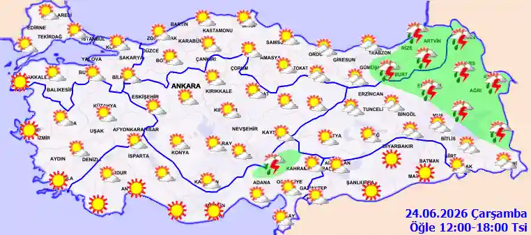 Hava durumu 24 Haziran 2026 Çarşamba günü hava nasıl olacak? Hava durumu 24 Haziran 2026 Çarşamba günü hava nasıl olacak?