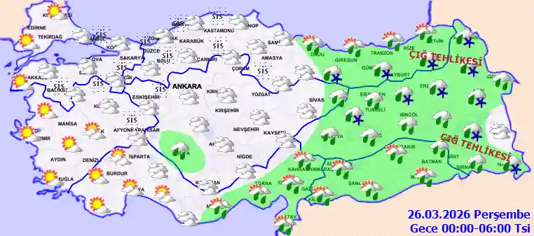 Perşembe Günü Gece hava durumu